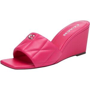 COACH Emma Quilted Design Women Dragonfruit Leather Wedge Mules Sandal Size 6.5